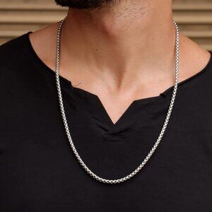 NWT Stainless Steel UNISEX Square Rolo Chain Necklace 22in